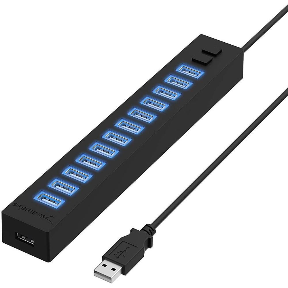 Sabrent Hub USB 2.0 de 13 Puertos con Adaptador de Alimentación - Transferencia de Datos hasta 480 M