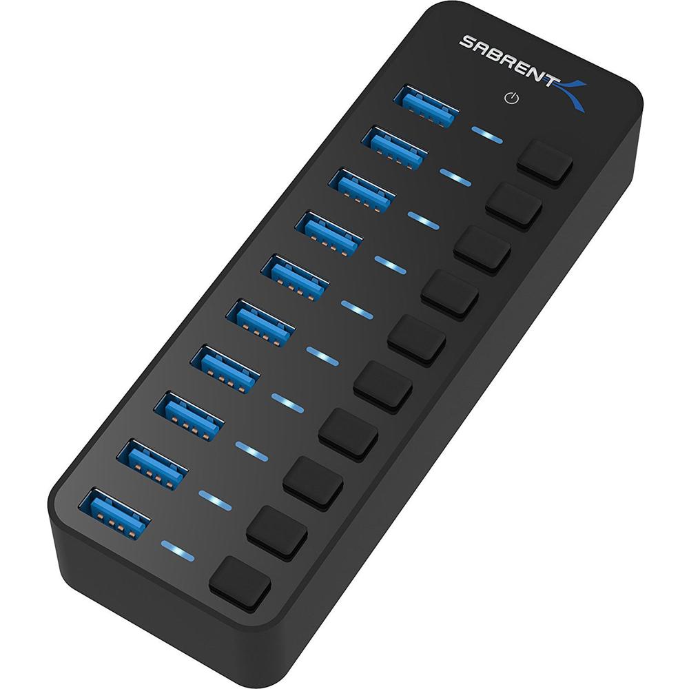 Sabrent Hub USB 3.0 de 10 Puertos con Interruptores de Energía Individuales y Velocidades de Transfe