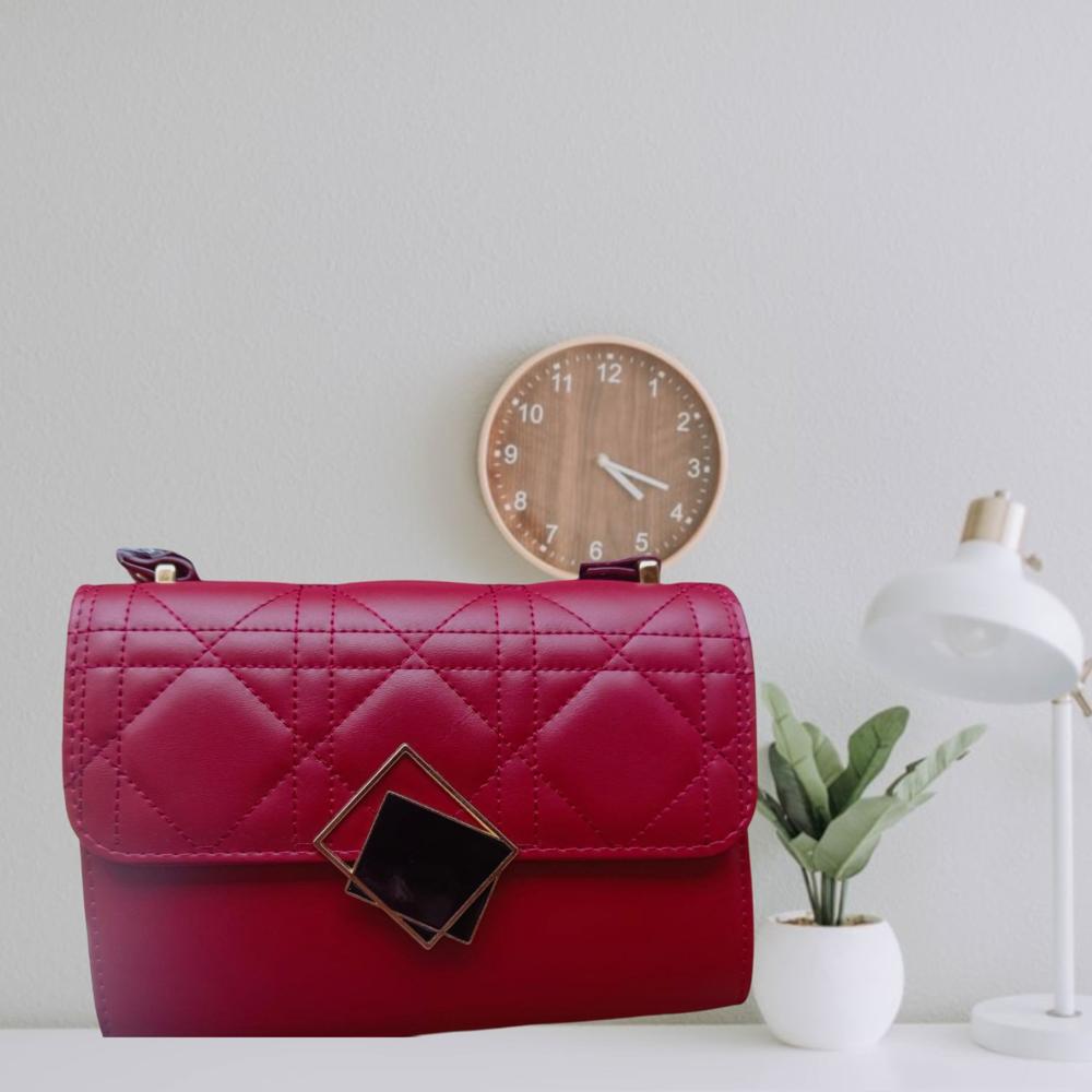CARTERA ELEGANTE ROJO CON HEBILLA CUADRADA