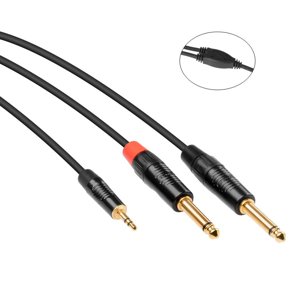Kopul Cable Y Estéreo Mini a Doble 1/4"" (Macho, 3') - Conectores TRS 3.5mm, Doble Macho 1/4"", Conexi