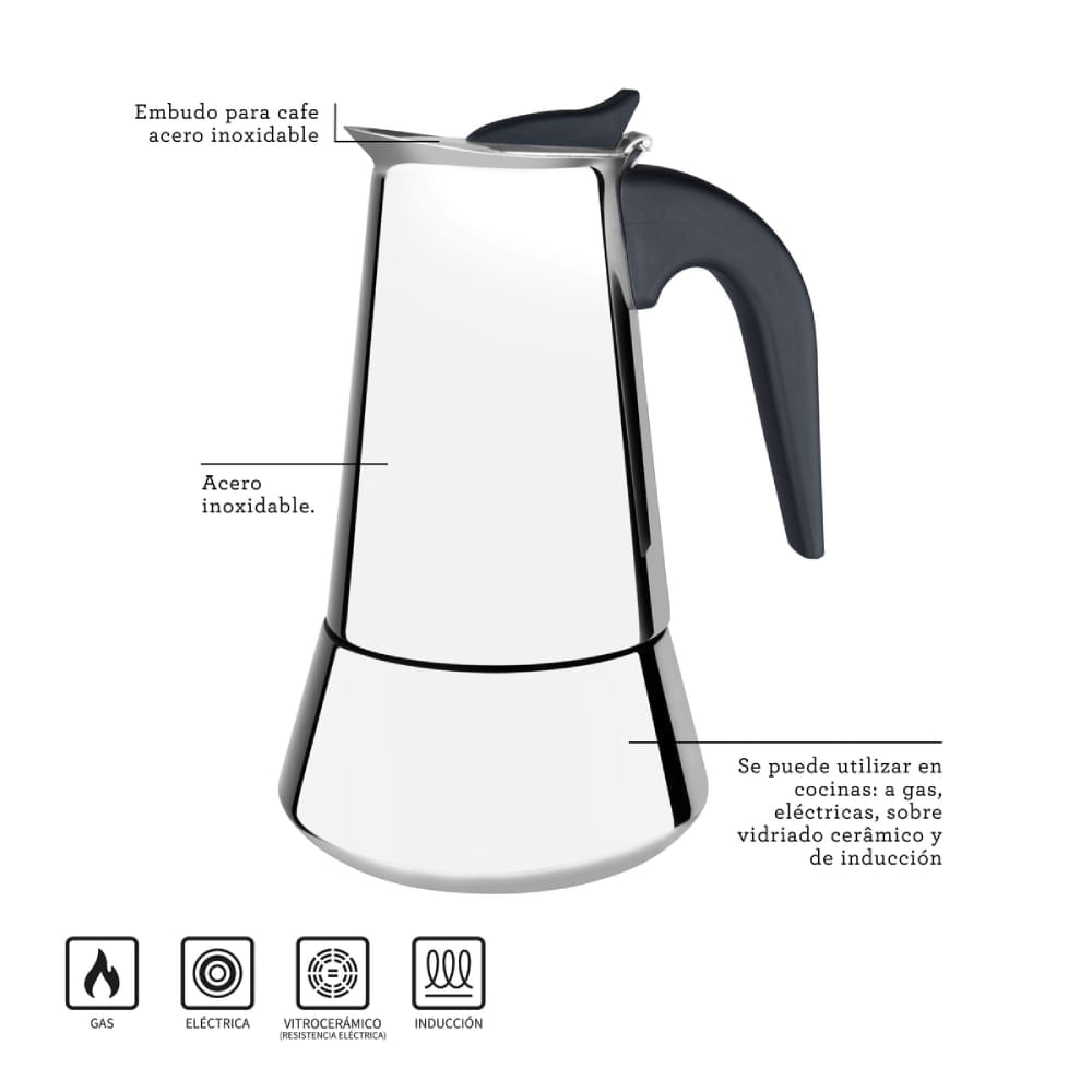 Cafetera Italiana Tramontina de Acero Inoxidable 0.35 Lt