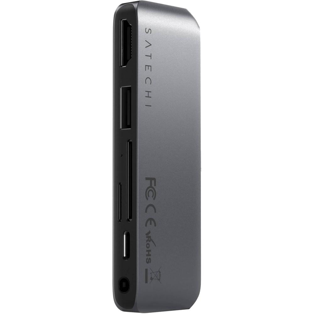 Satechi 6-en-1 Hub Móvil Pro USB-C SD (Gris Espacial) - Conexión USB-C, Passthrough de Energía, HDMI