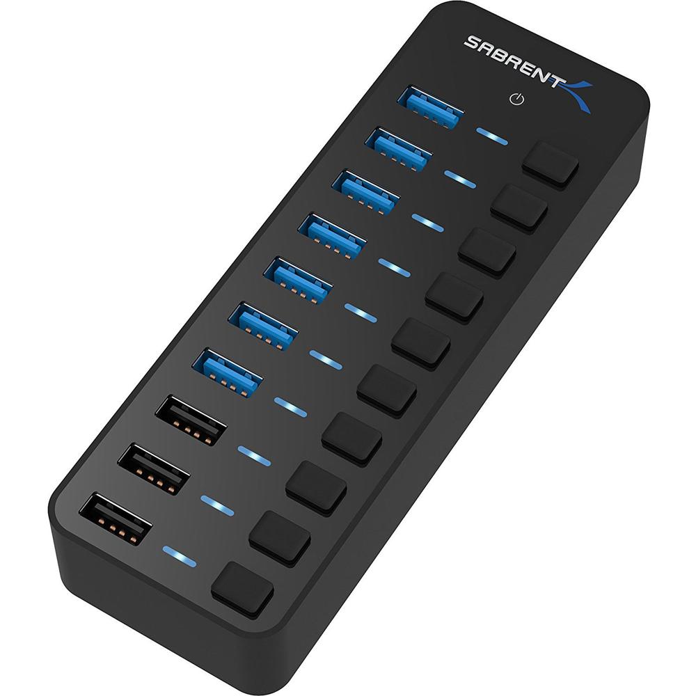 Sabrent Hub USB 3.0 de 7 Puertos con 3 Puertos de Carga Inteligente y Interruptores de Energía Indiv