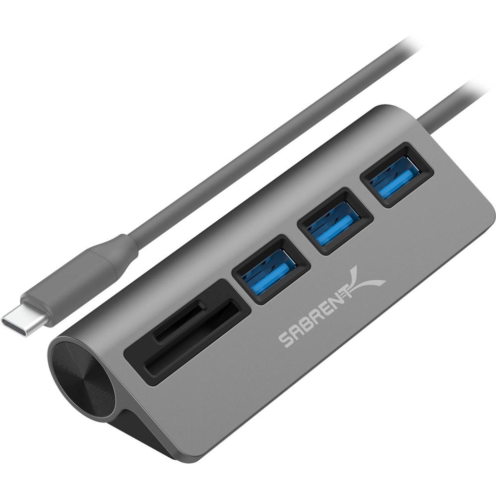 Sabrent Hub USB 3.0 de 3 Puertos con Lectores de Tarjetas SD y Micro SD - Conector USB Tipo-C, Alime