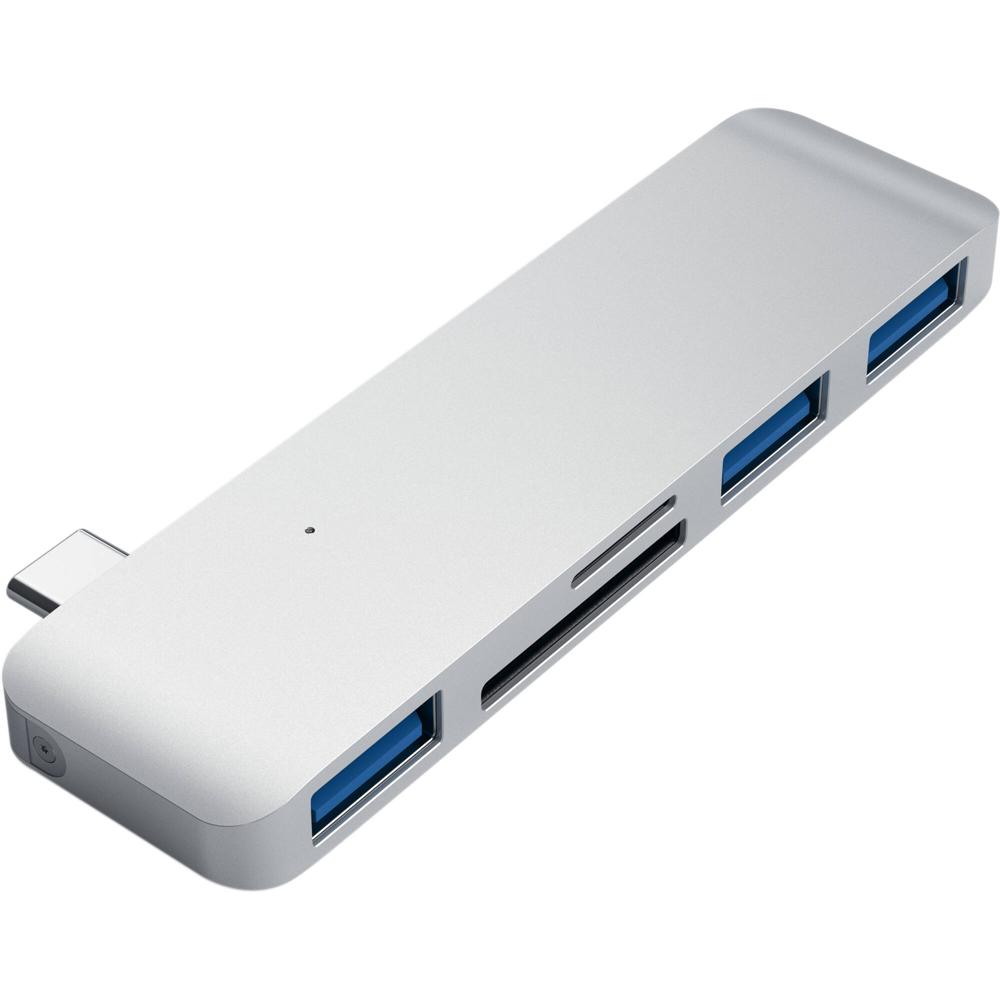 Satechi Hub Combo 3-En-1 USB 3.0 Type-C (Plata) - 3 Puertos USB 3.2 Gen 1 Type-A, Ranuras para Tarje