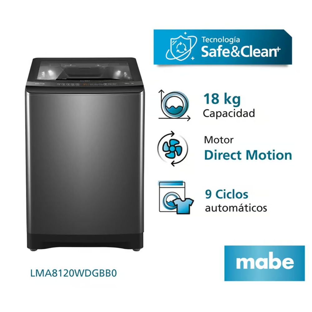 Lavadora Automática MABE Direct Motion LMA8120WDGBB0 18 Kg Diamond Gray