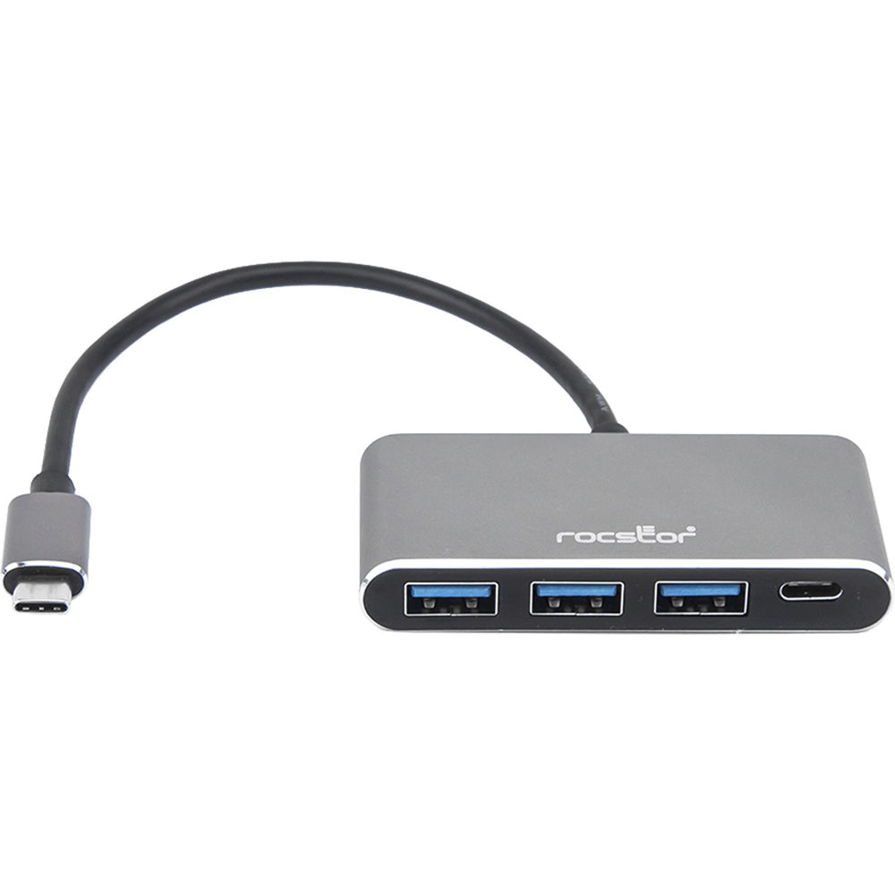Rocstor Hub USB Tipo-C de 4 Puertos (Gris Carbón) - Expande tu Conectividad, Transferencias de Datos