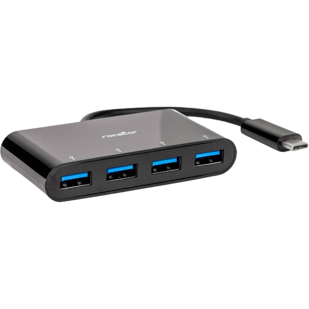 Rocstor Hub USB Portátil 4 en 1 (Negro) - Conexión USB-C, 4 Puertos USB-A, Interfaz USB 3.2 Gen 1, C