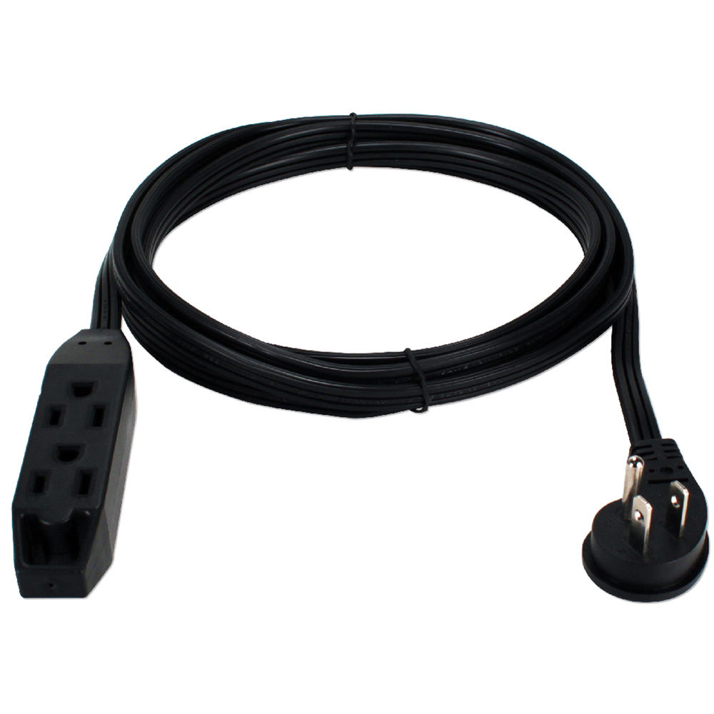 QVS Cable de Extensión de Poder de 3 Salidas con Diseño Plano y Enchufe en Ángulo Recto (16 AWG, Neg