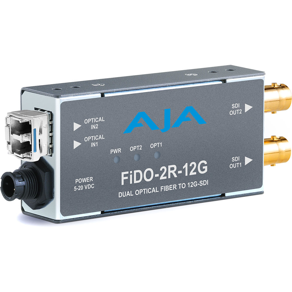 Receptor AJA FiDO-2R-12G de Fibra Monomodo LC a 12G-SDI de 2 Canales