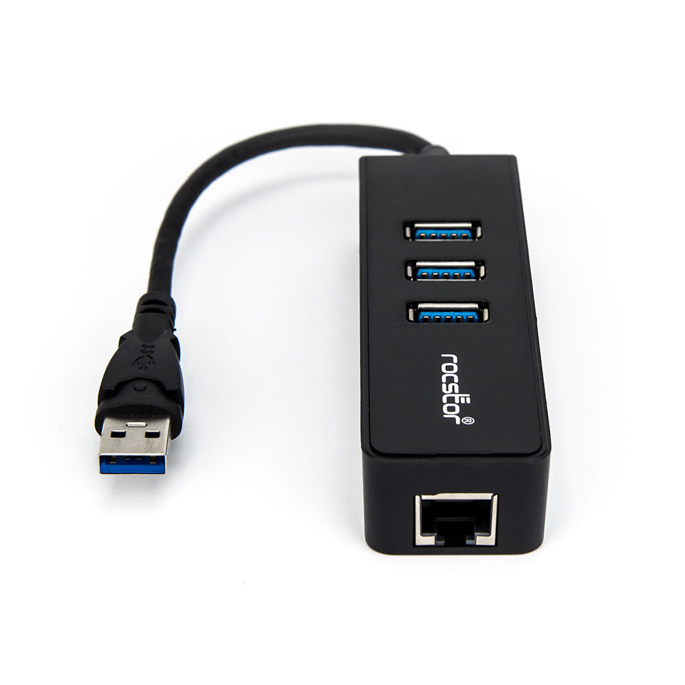 Rocstor Hub USB 3.0 de 3 Puertos con Ethernet Gigabit - Compatible con Windows y Mac, Diseño Compact