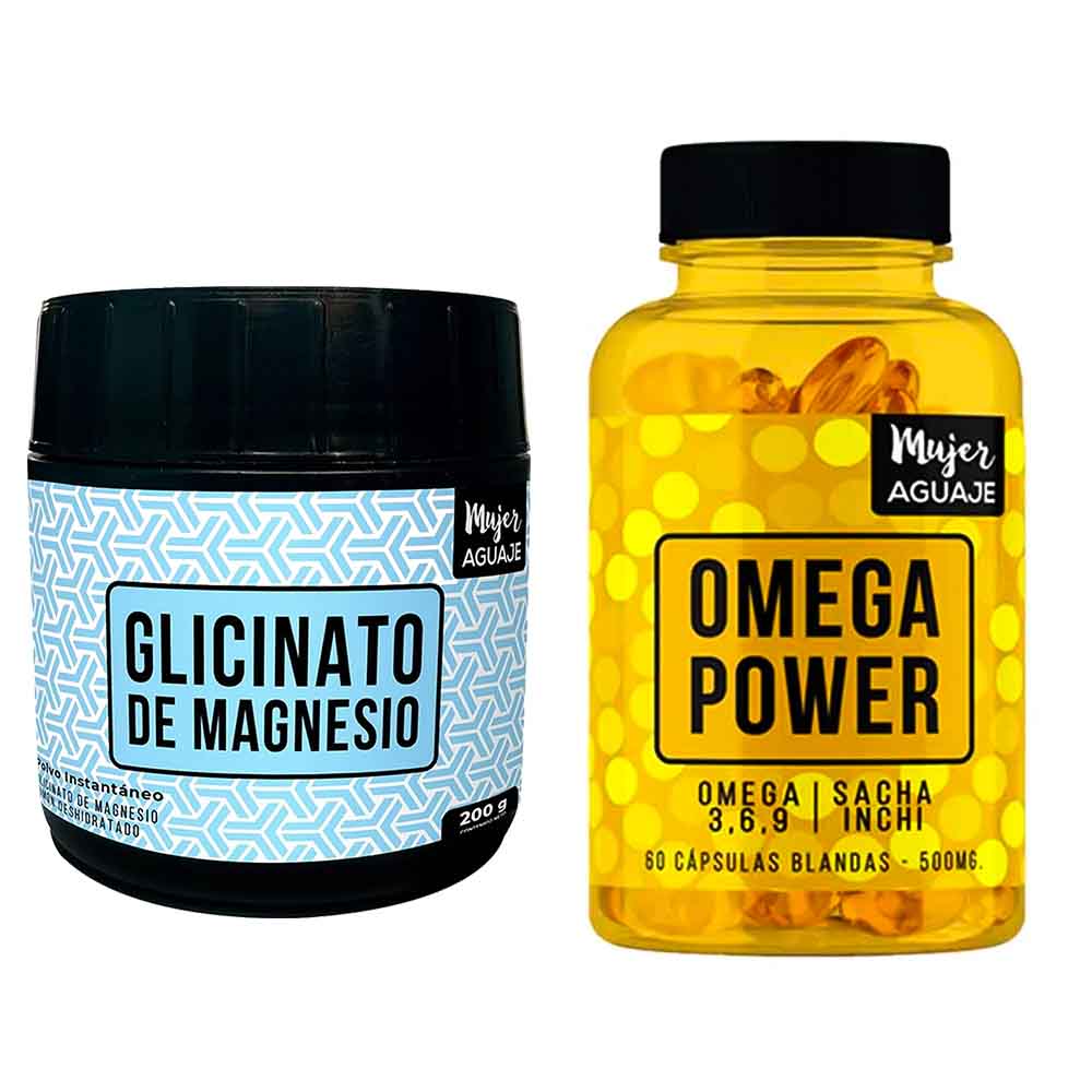 Glicinato de Magnesio 200 g + Omega Power 60 Cápsulas Blandas Mujer Aguaje