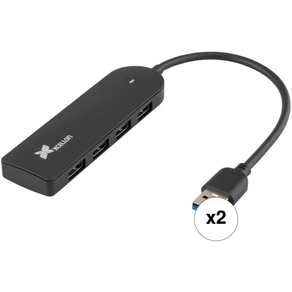Xcellon Hub USB-A 3.2 Gen 1 Slim de 4 Puertos (Paquete de 2) - Transferencia de Datos de hasta 5 Gb/