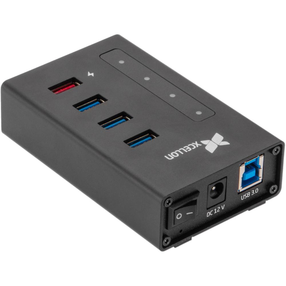 Xcellon Hub USB 3.0 Slim de Aluminio con 4 Puertos de Datos y 1 Puerto Doble de Carga, Alimentado po