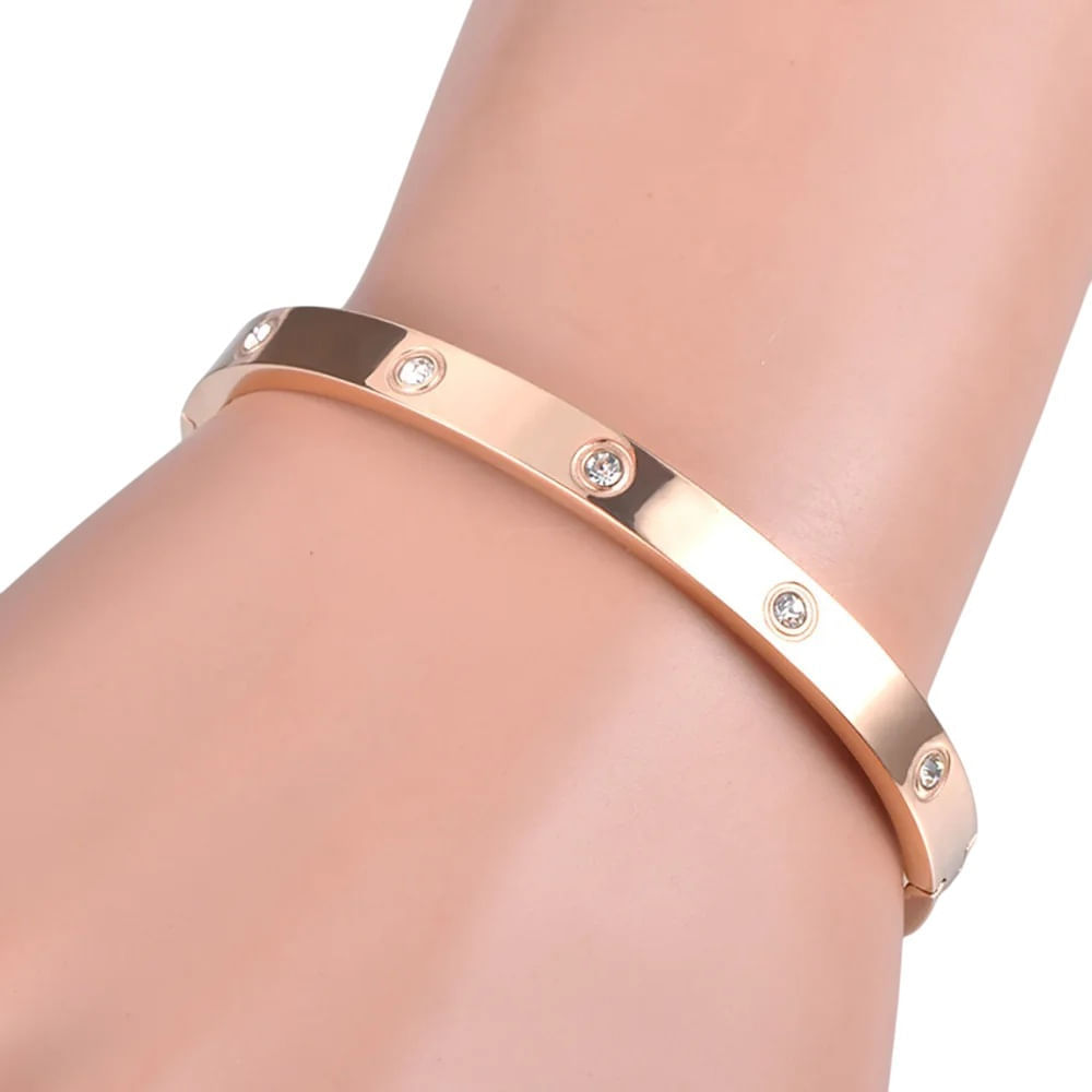 Brazalete Cristales Dorado Rosa Gold Rose Mujer Pulsera  Aniversario