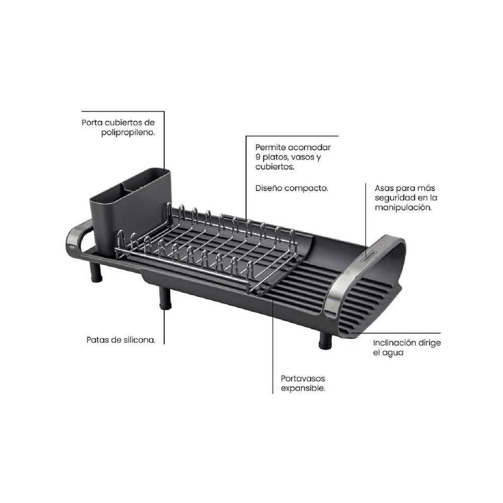 Miniescurridor de Vajilla TRAMONTINA con Secador y Portacubiertos Grafito