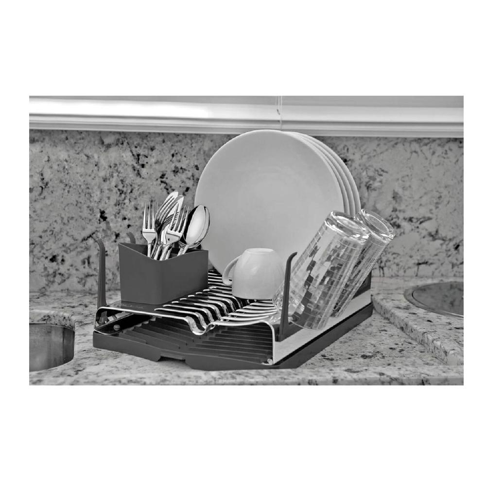 Escurridor de platos Tramontina Plurale de ace. Inox. bandeja grafito