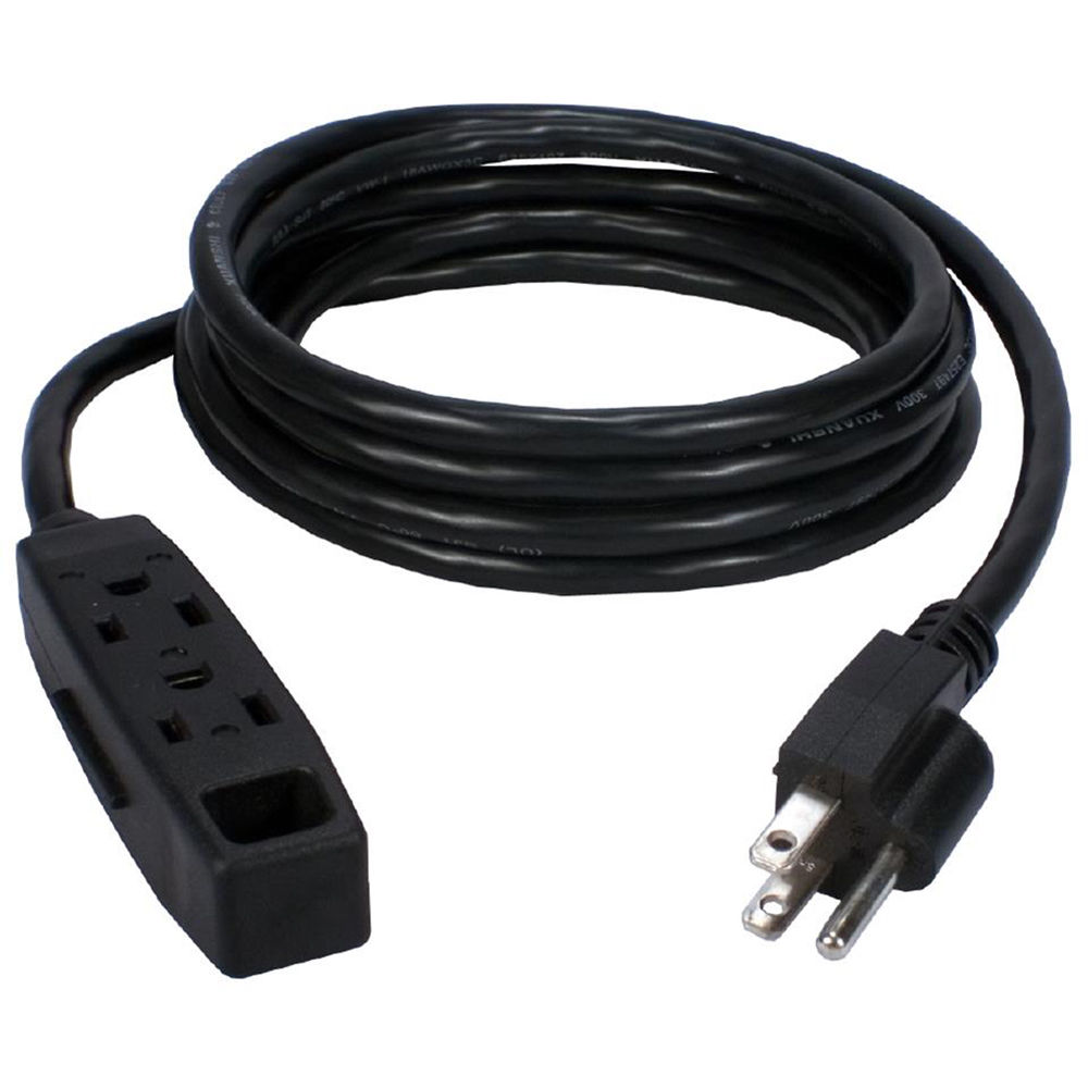 QVS Cable de Extensión de Poder de 3 Salidas y 3 Patas (16 AWG, Negro, 25') - 1625W Máximo, 13A, ETL