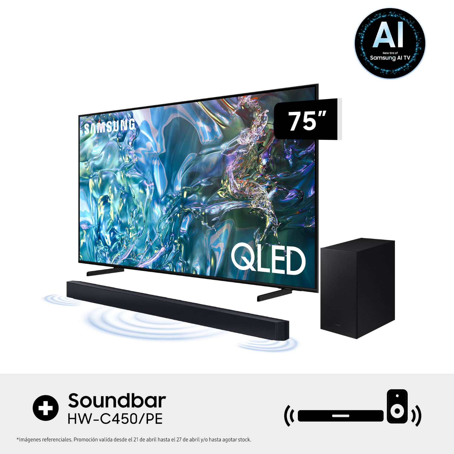 Televisor Samsung 75"" QN75Q60DAGXPE QLED 4K + Soundbar HW-C450/PE