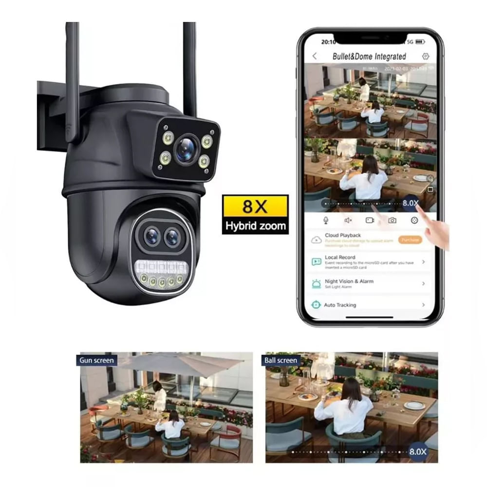 Cámara de Seguridad Doble Lente Zoom Optico 4K Visión Nocturna Graba Placas