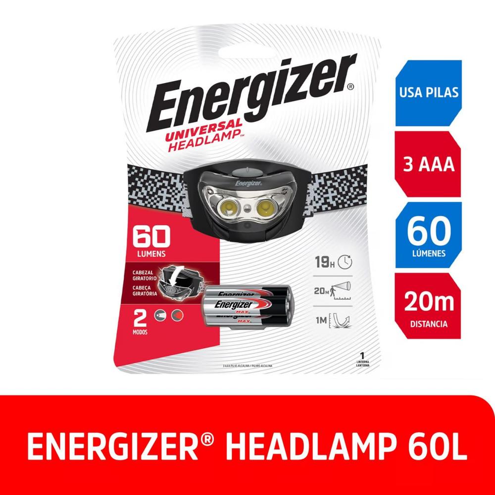 Linterna Frontal ENERGIZER 60 Lumenes 2 modos 20 mts