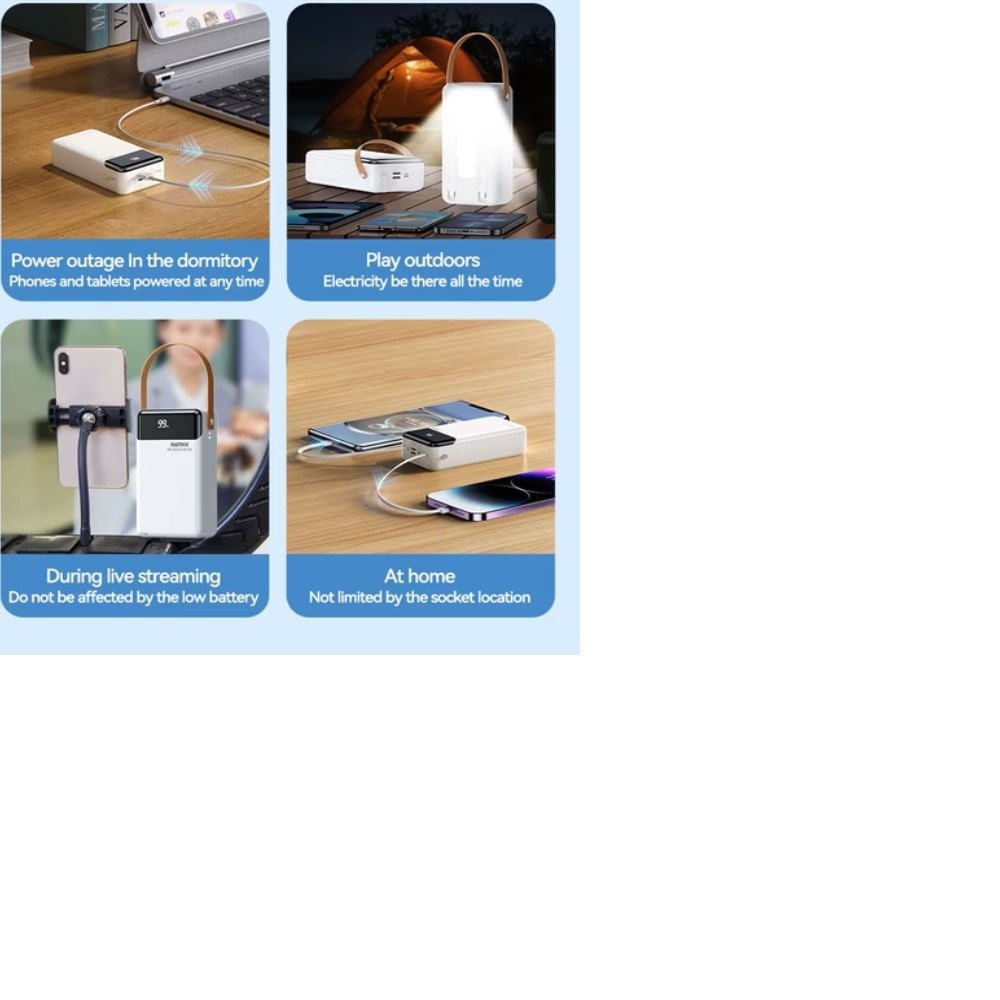 Cargador portátil Remax modelo rpp 565 60000mah pd 20w qc 22.5w blanco