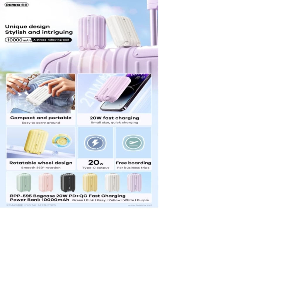 Cargador portátil Remax modelo rpp 595 10000mah pd 20w gris