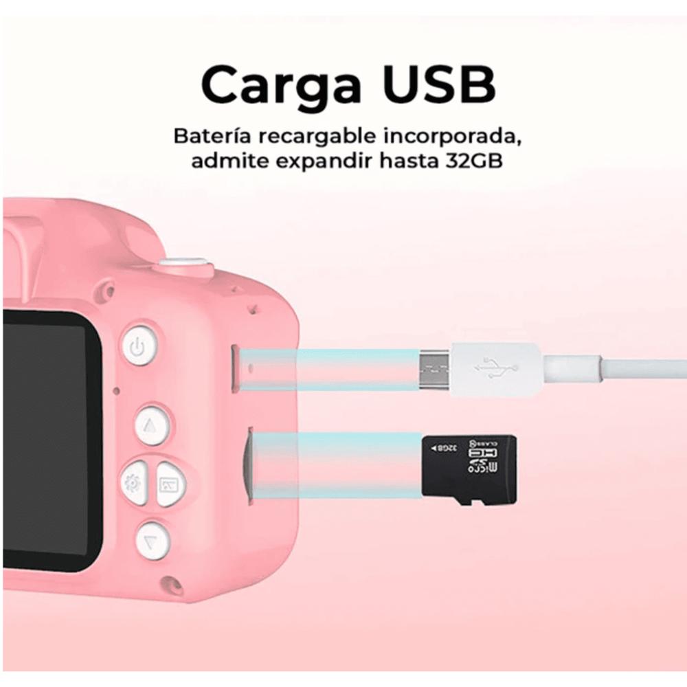 Camara Digital para Niñas color Rosado con juegos y música