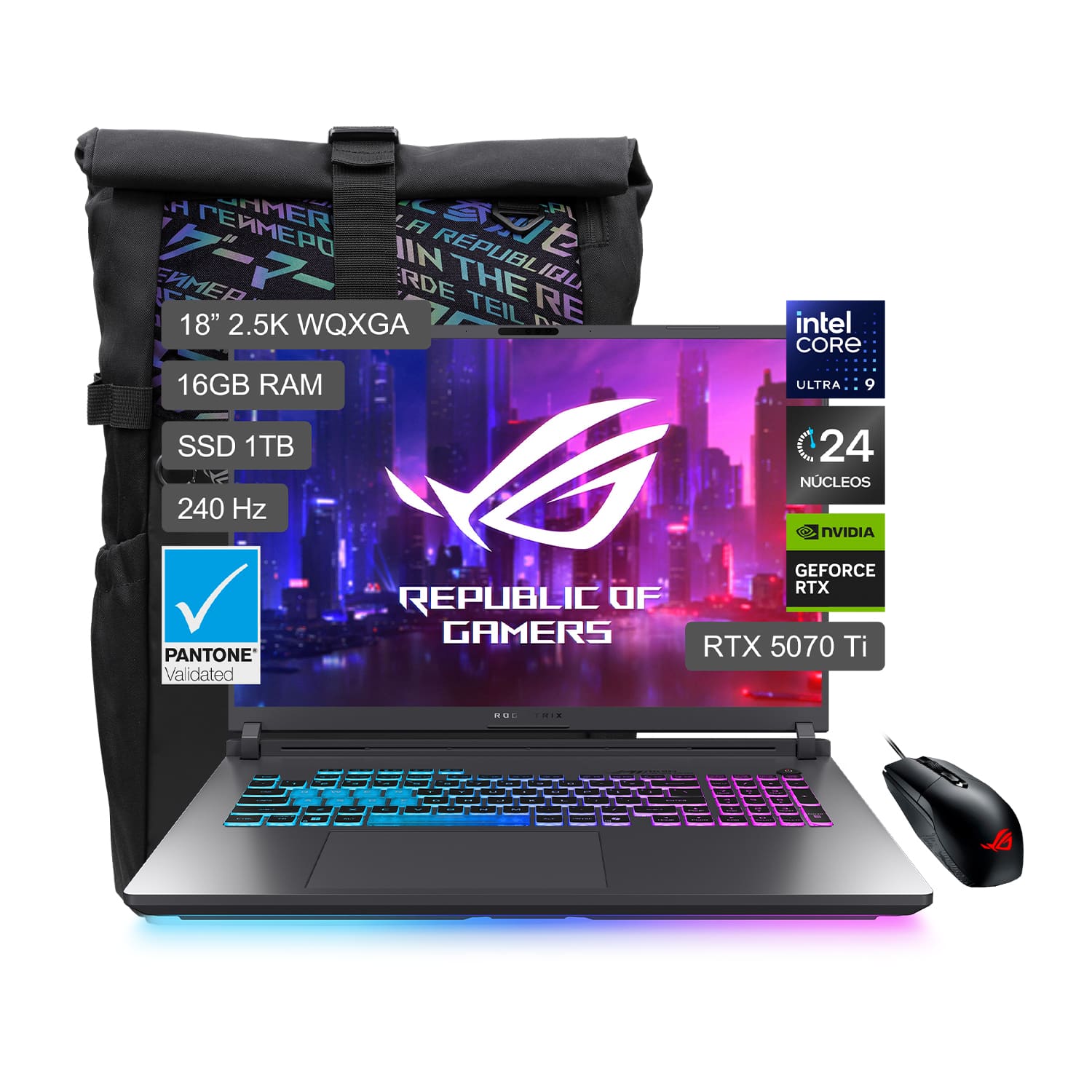 Laptop Gamer Asus ROG Strix G18 Intel® Core™ Ultra 9 275HX 18"" RTX5070 Ti 16GB RAM 1TB SSD 1TB SSD Gris