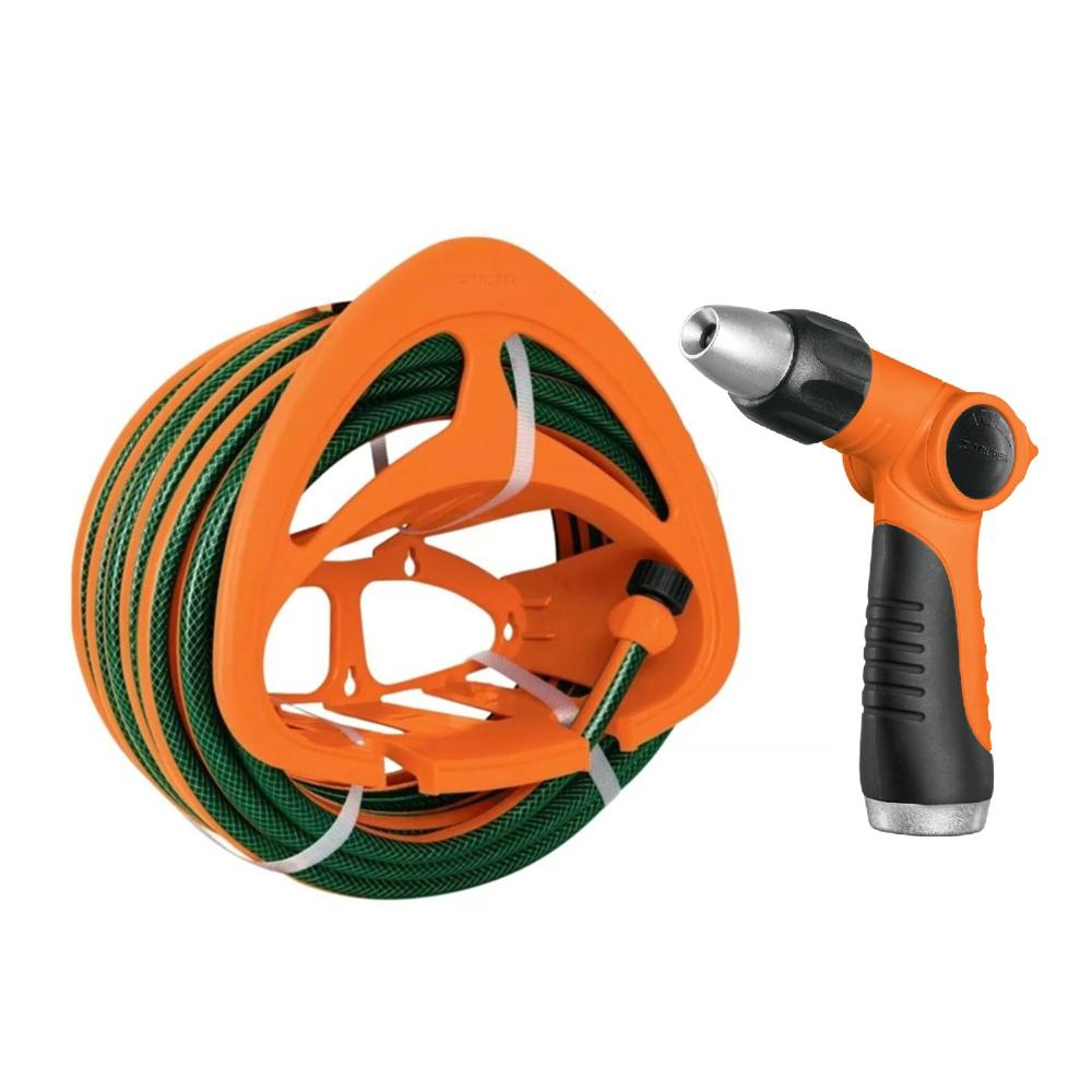 Combo Manguera de Riego 1/2" 15 Metros más Pistola de Riego 2 funciones y Portamanguera Truper