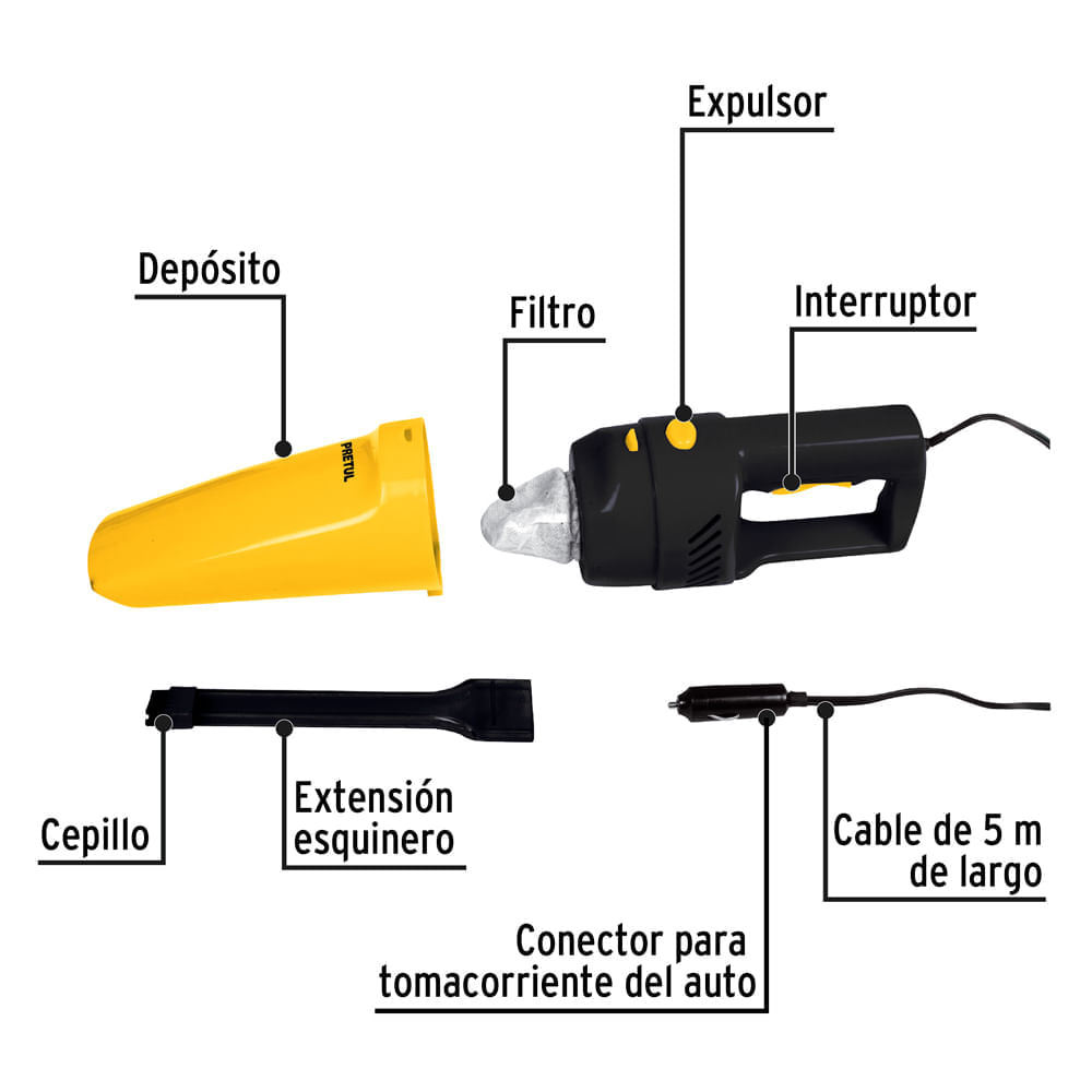 Aspiradora para Auto 12V ASP-12V-P Pretul