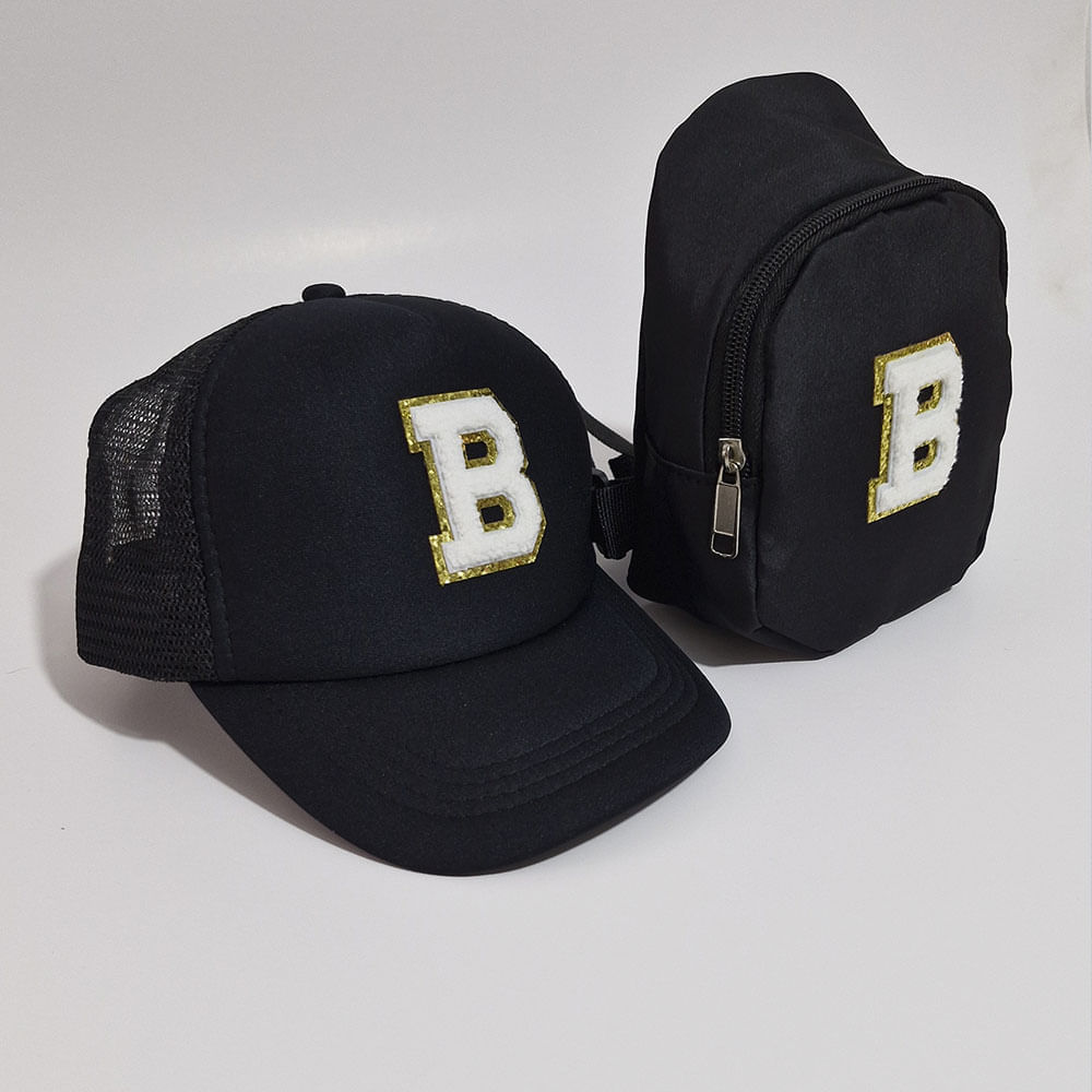 Gorro y canguro negro con letra "B" de bebe de 1 - 3 años Aititi´s Kids
