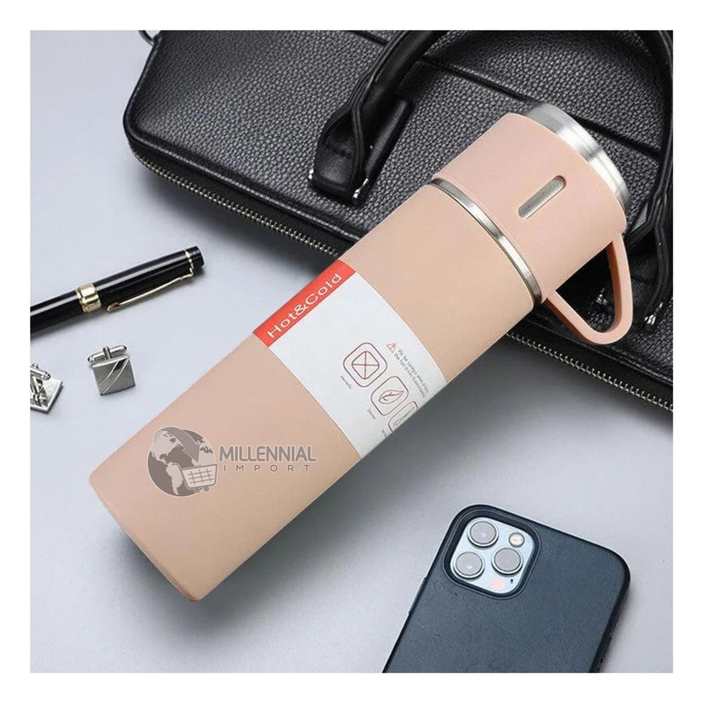 Set de 4 Pz Termo de Acero Inoxidable con Tazas Regalo color Aleatorio