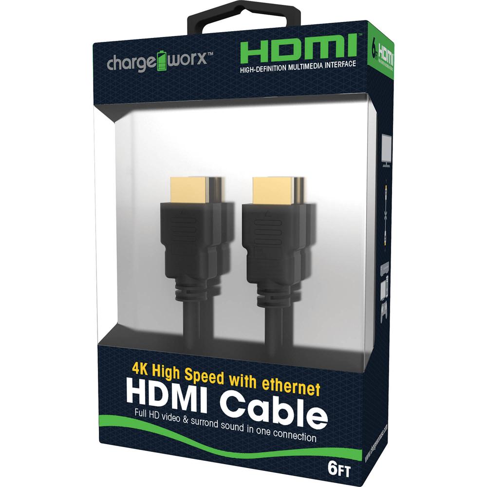 Cable HDMI de Alta Velocidad ChargeWorx con Ethernet (6') - Soporte 4K, Full HD y 3D, Canal de Ether