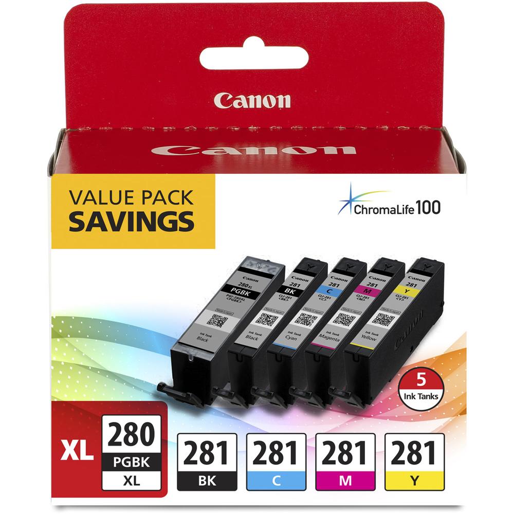 Paquete de Tinta de 5 Colores Canon PGI-280 XL / CLI-281 para Impresoras PIXMA Selectas - Juego Comp