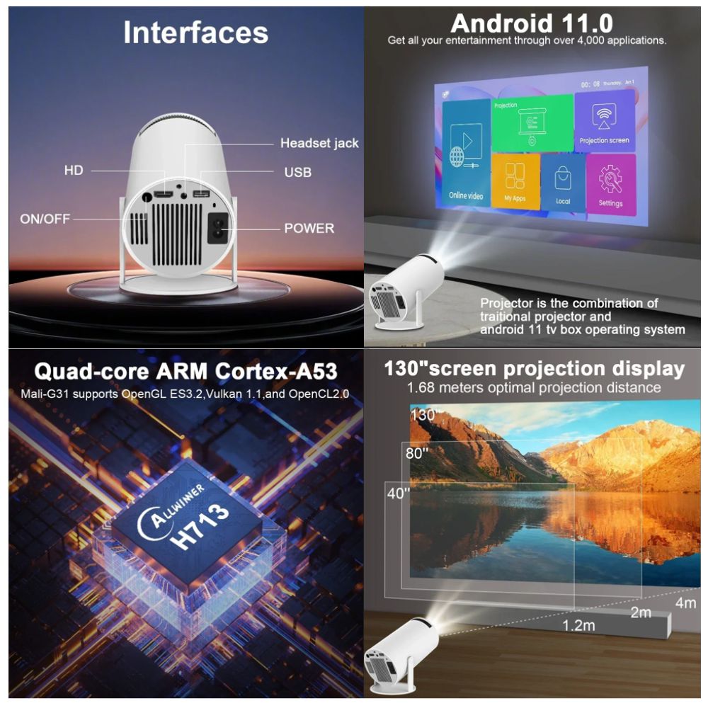 Proyector Android 4K Wifi Bluetooth Blanco