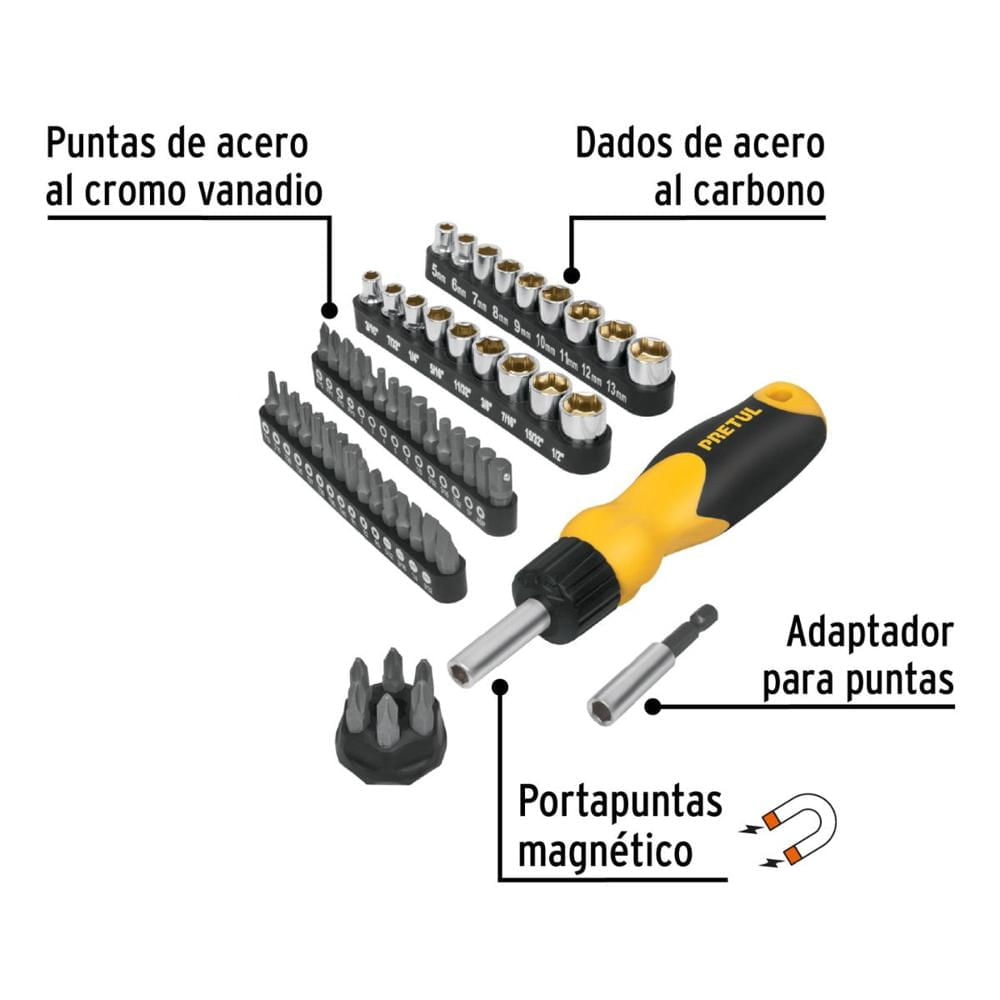 Desarmador Ratchet 35 Puntas y 18 Dados AUTO-61 Pretul