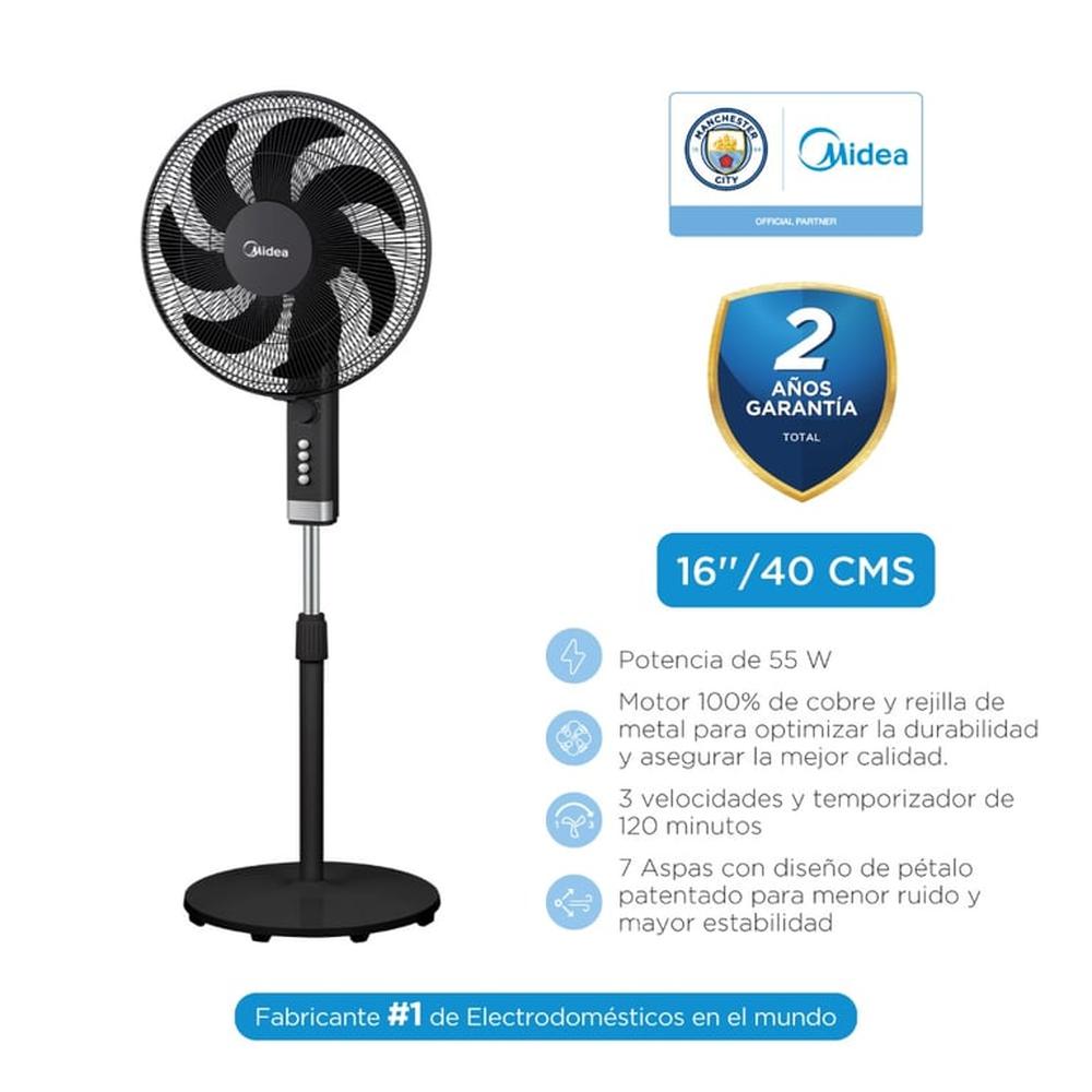 Ventilador De Pedestal Midea Mfa164Mb-Pe Zefiro 16’’ Negro 7Aspas