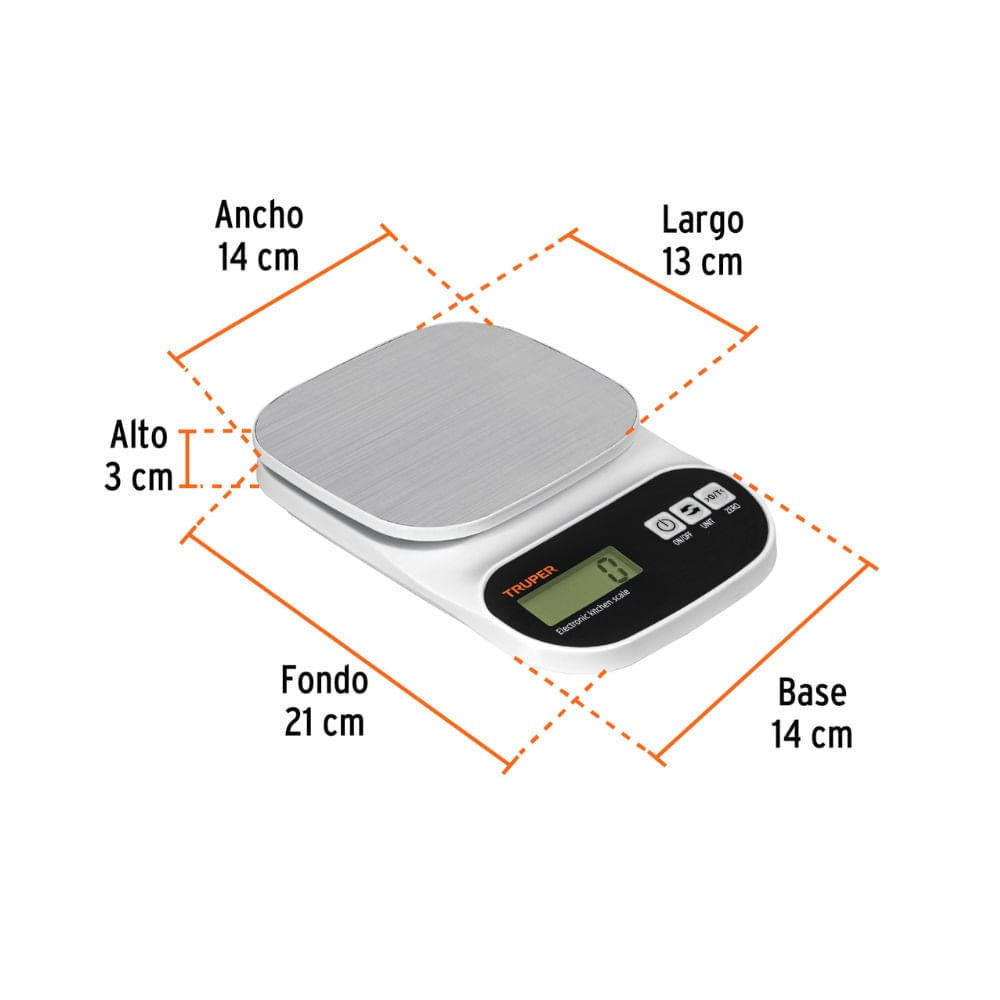 Balanza Digital de Cocina 5Kg Truper BASE-5EA Plato de Acero