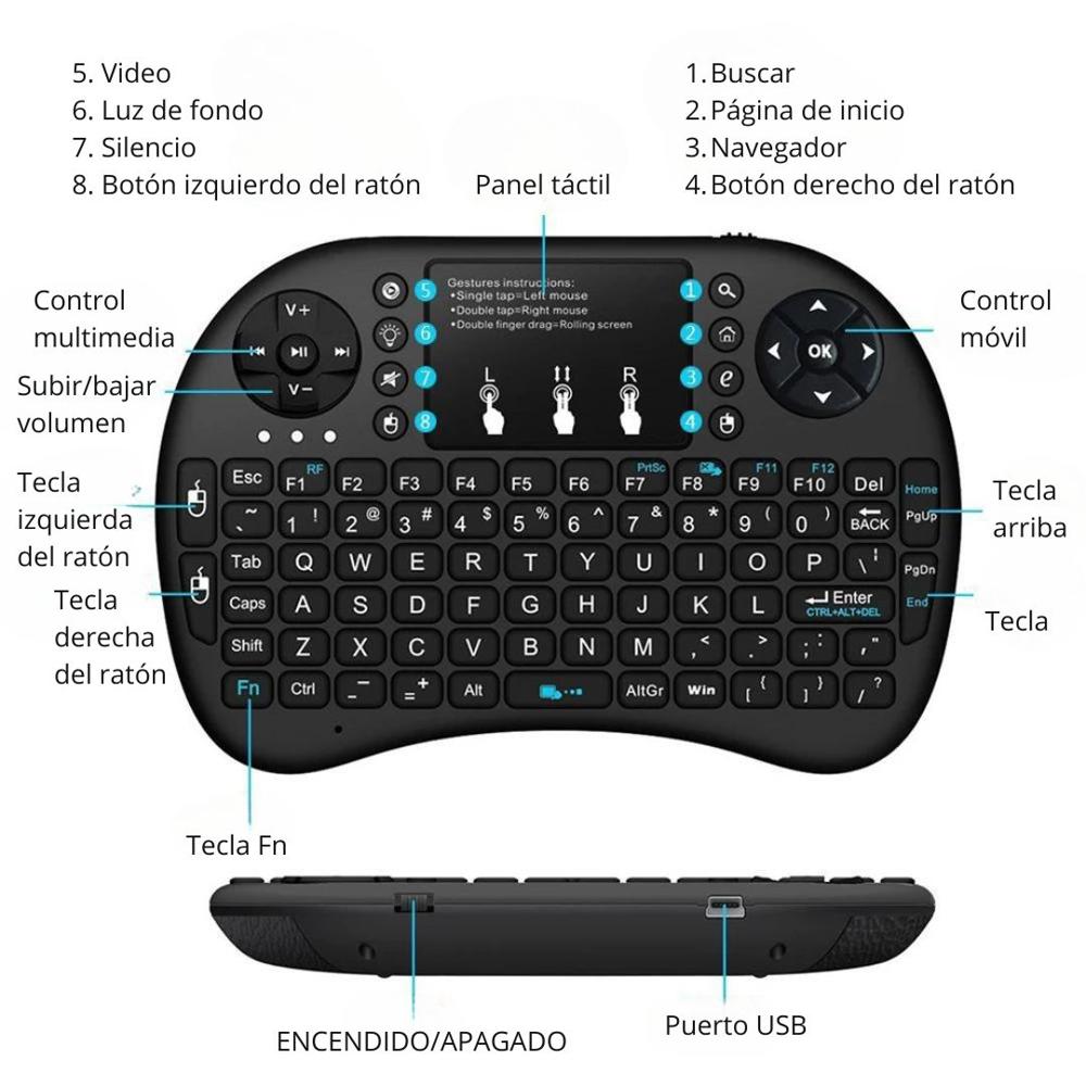 Mini Teclado Inalámbrico con Luz RGB y Función Táctil Control Blacklit