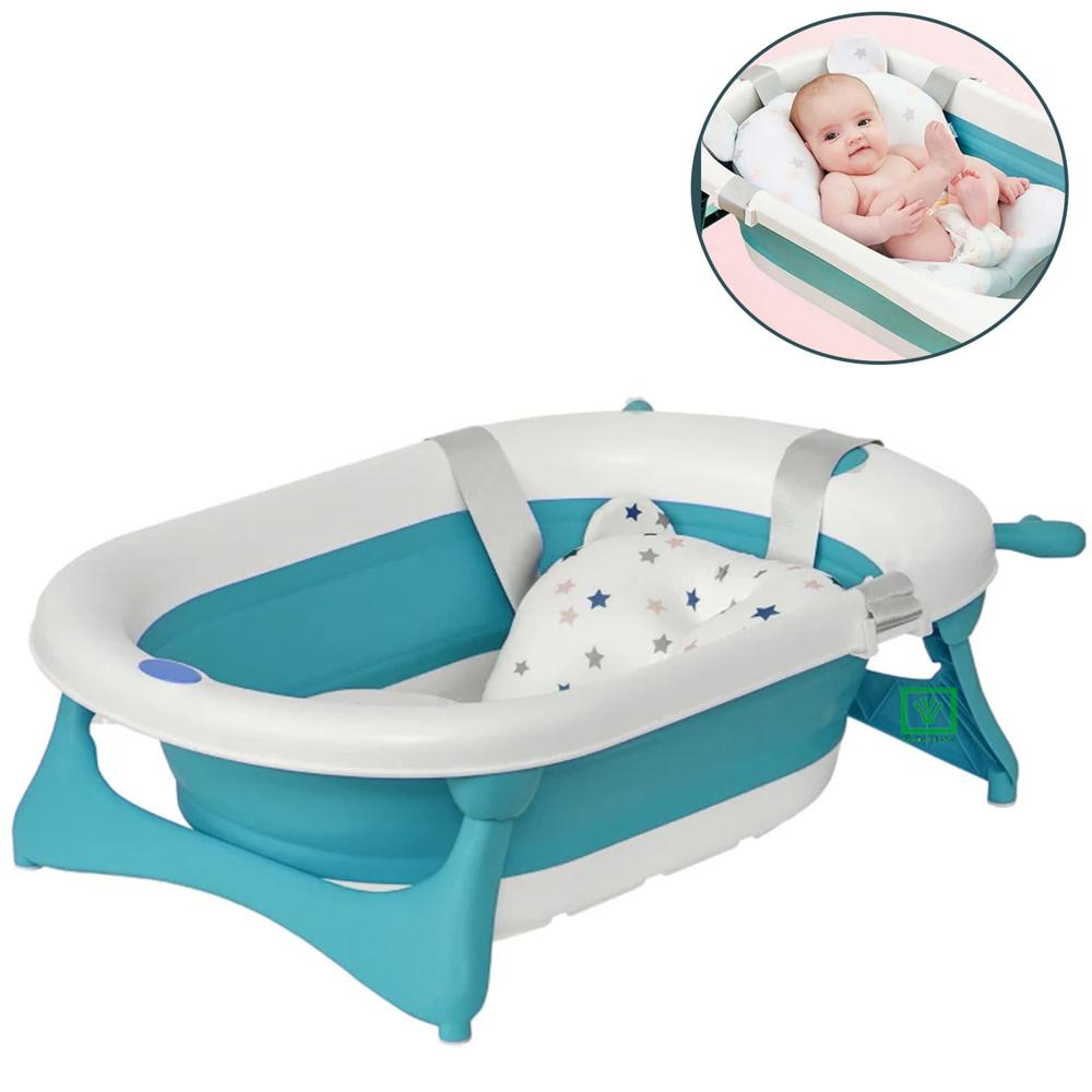 Bañera Tina de Baño Plegable Venadito Mas Cojin Azul