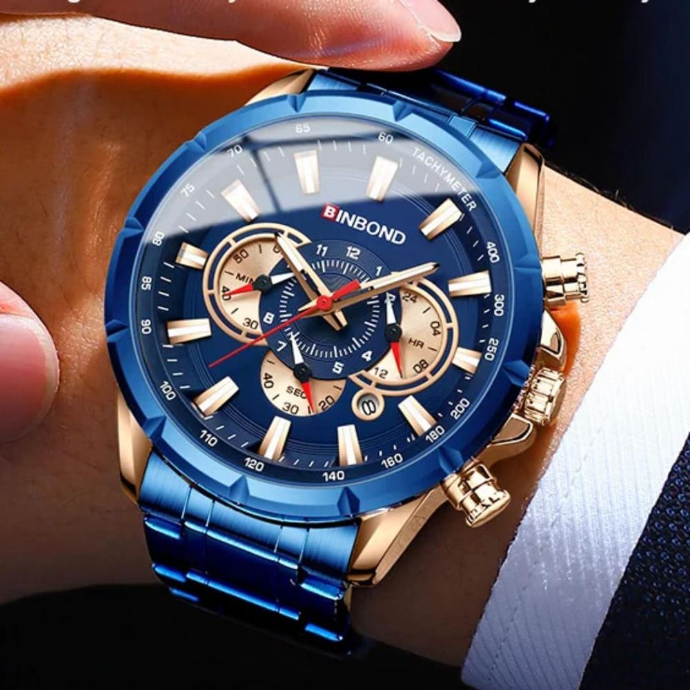 Reloj BINBOND para Hombre - Elegante - Azul - Acero