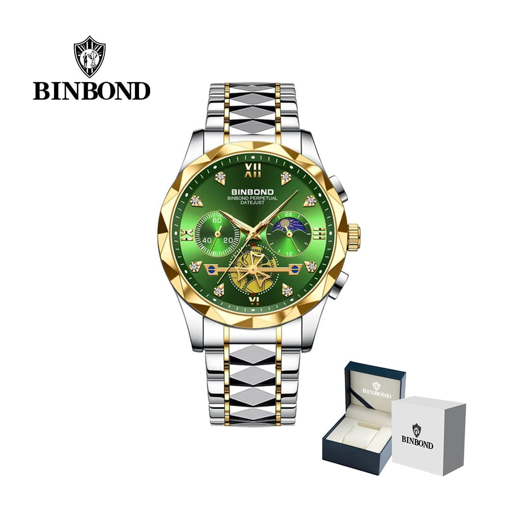 Reloj BINBOND para Hombre - Acero - Verde/Oro