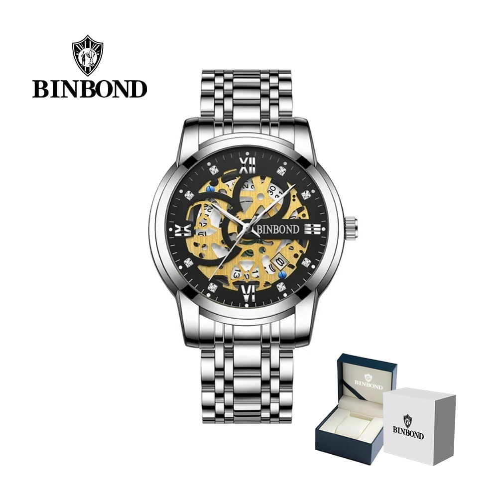 Reloj BINBOND para Hombre - Elegante Plata/Negro