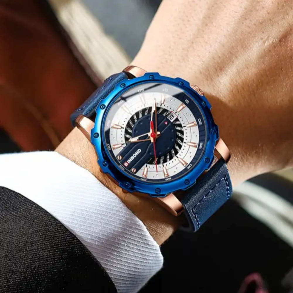 Reloj BINBOND para Hombre - Elegante - Cuero - Azul