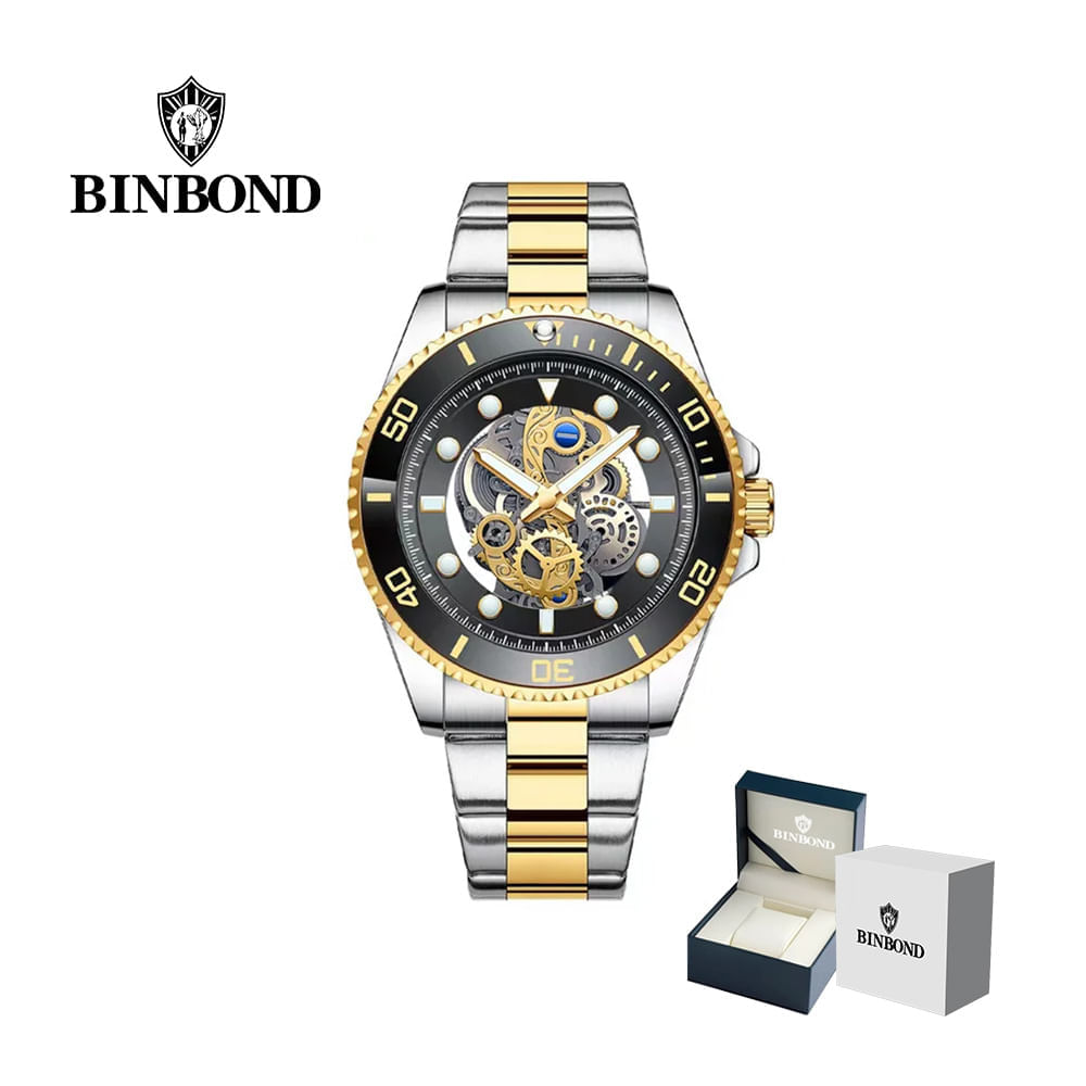 Reloj BINBOND para Hombre - Elegante - Acero - Negro/Oro