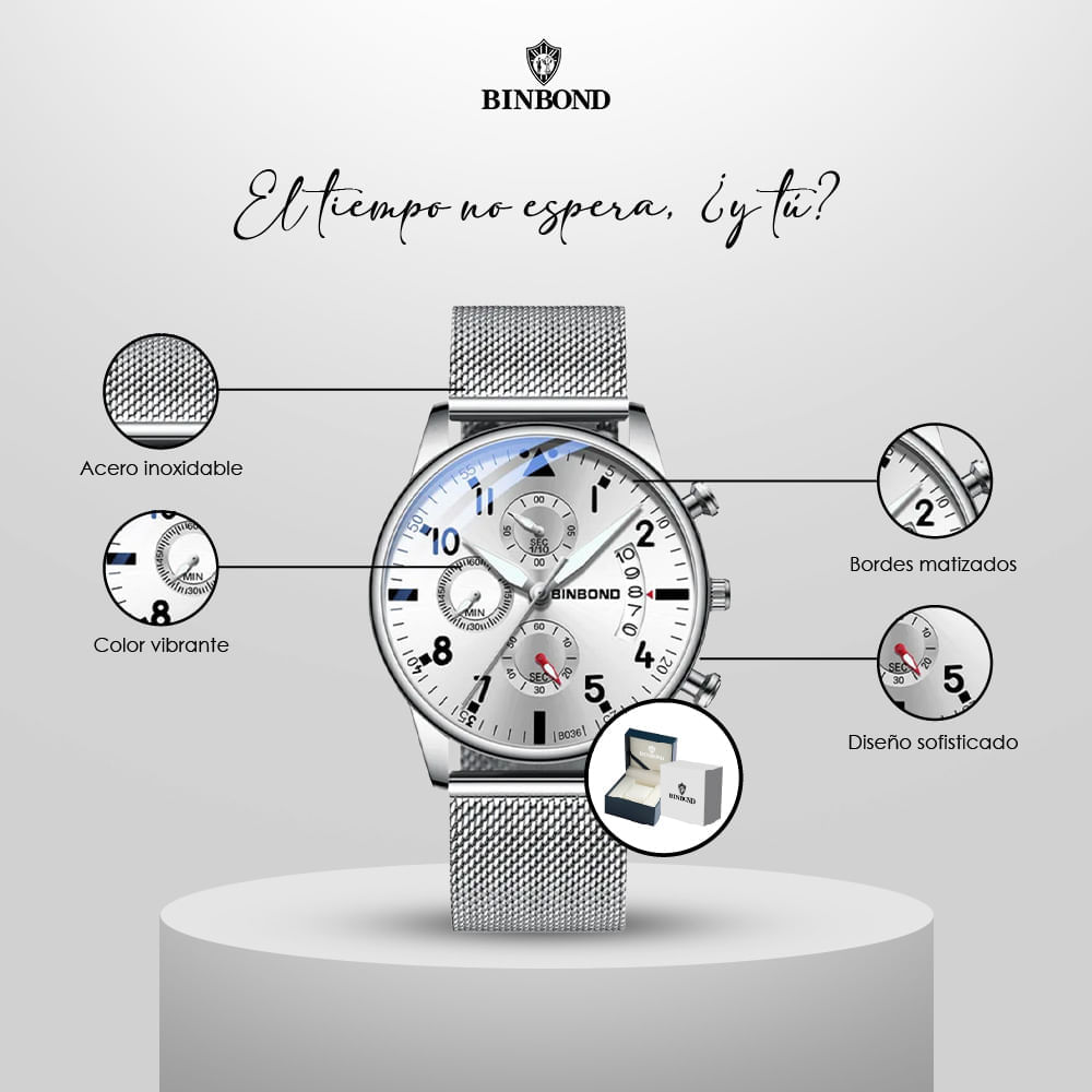 Reloj BINBOND para Hombre Elegante - Blanco
