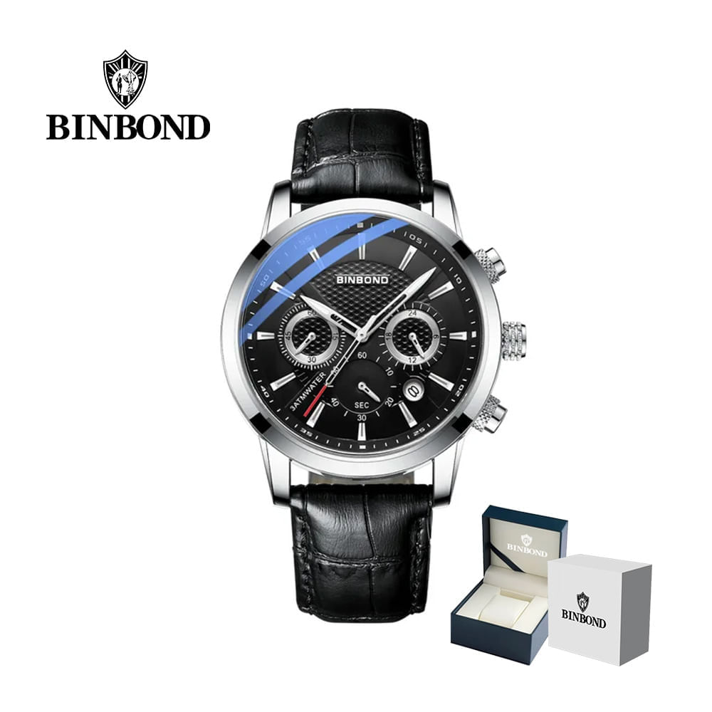 Reloj BINBOND para Hombre - Negro/Plata - Cuero