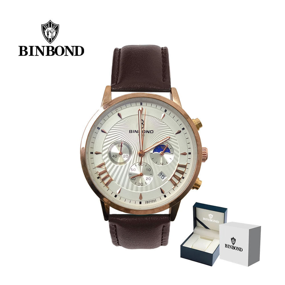 Reloj BINBOND para Hombre - Cuero Blanco/Oro