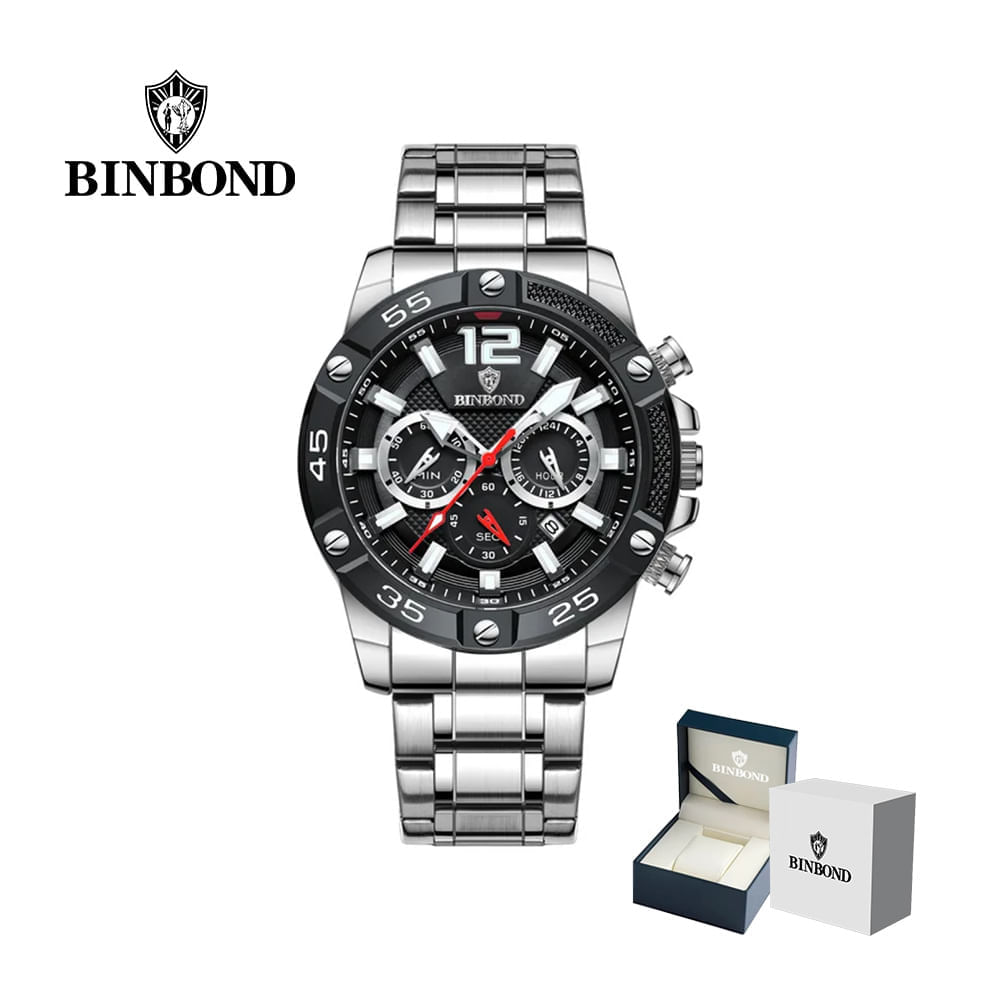 Reloj BINBOND para Hombre - Plata/Negro Acero